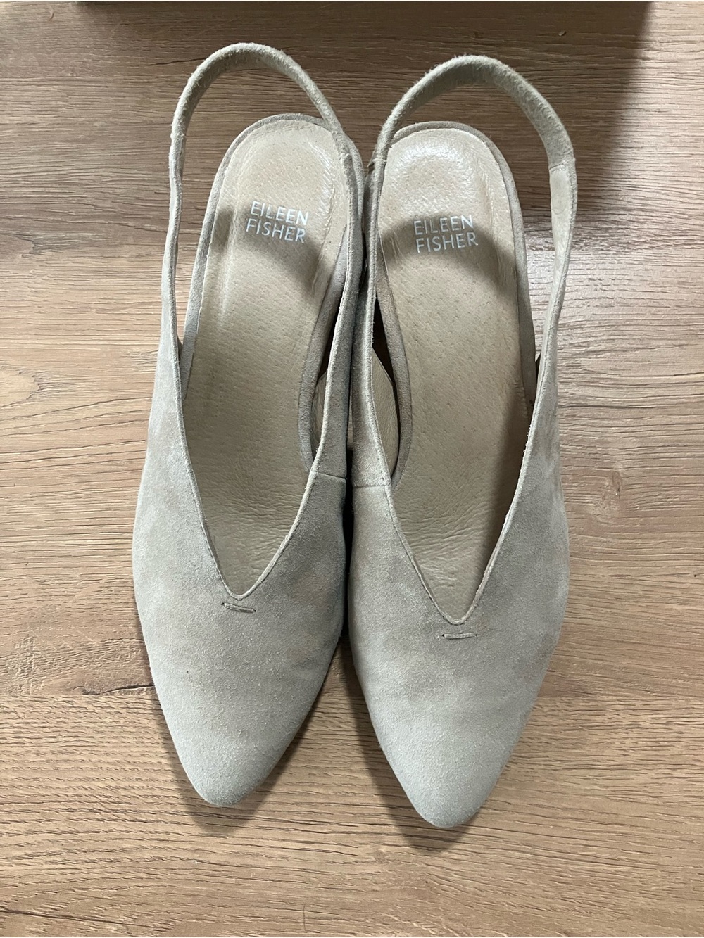 Eileen Fisher Taupe Suede Pointed Slingback Low Heels